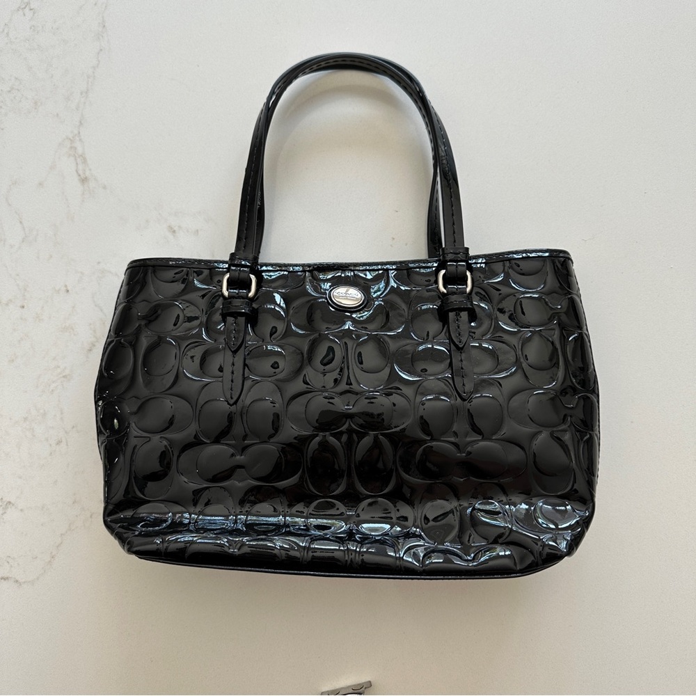 Black coach patent leather mini bag